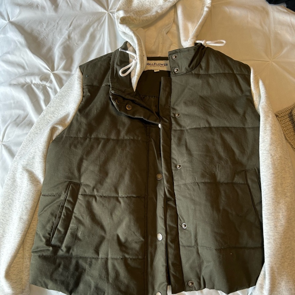 Green and white thick winter jacket